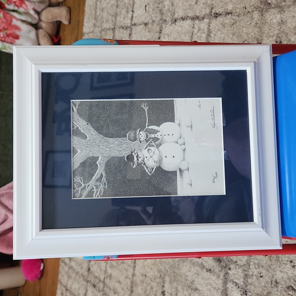 Ken Schuler VA artist signed / numbered Snowmen Family pencil sketch